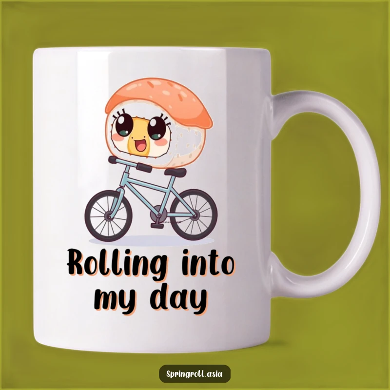 Funny Sushi Bicycle Mug - Happy Character's Wobbly Ride Gift