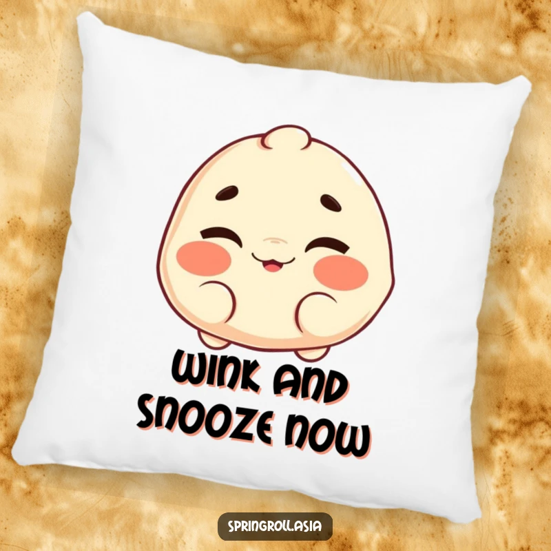 Funny pillow featuring a dumpling character with a cheerful wink and wiggling eyebrows, designed for comfort and playful decor.