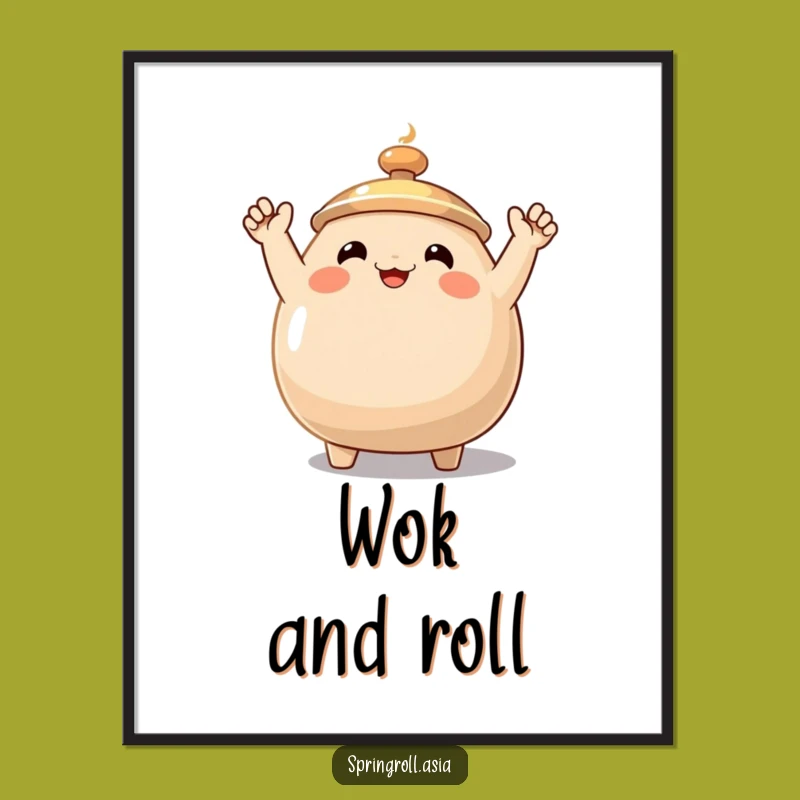 Funny Wok Wave Digital Art: Printable Cartoon Decor for an Enthusiastic Kitchen