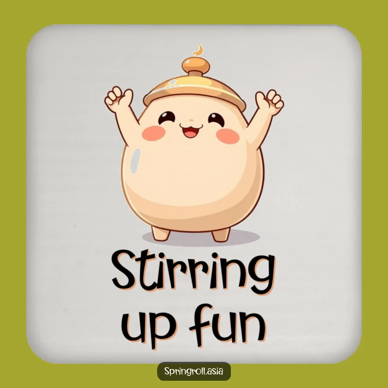 Funny Wok Wave Coaster: Cartoon Drink Mat for Cheerful Kitchen Counter Protection