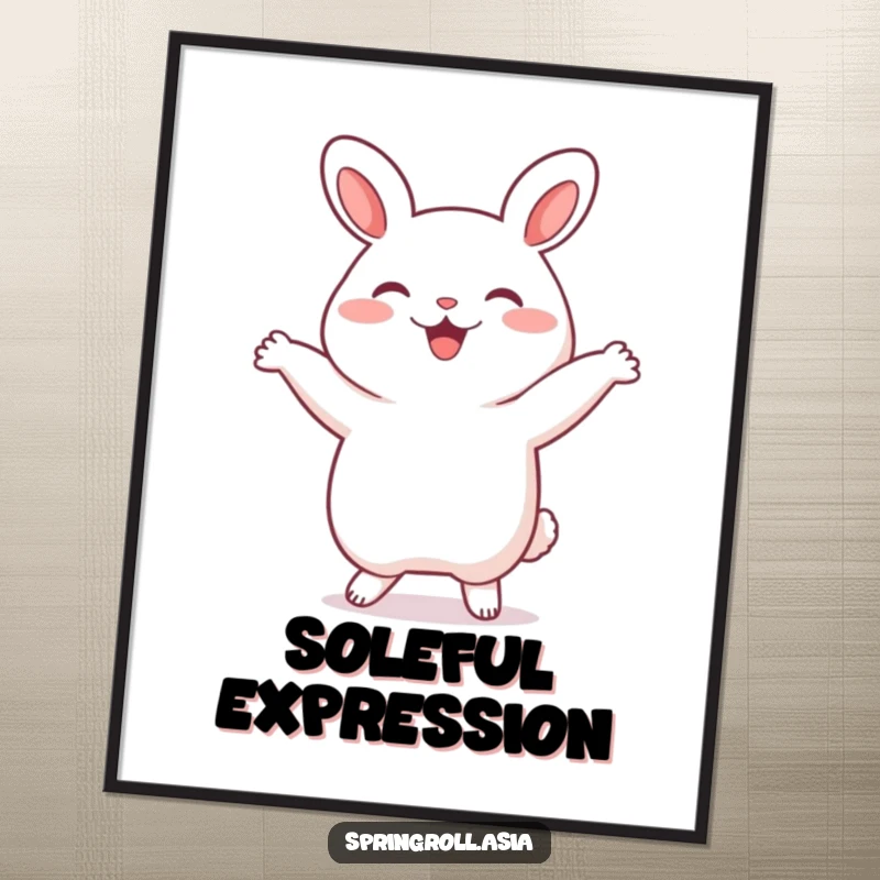 Funny bao bun poster print featuring a happy steamed bun dancing with visible feet, a whimsical and cheerful piece of foodie art.