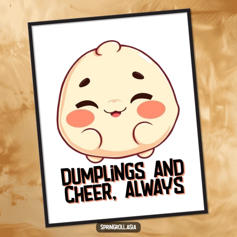 Funny Free Printable Wall Art: A dumpling with a cheerful wink wiggling its nonexistent eyebrows