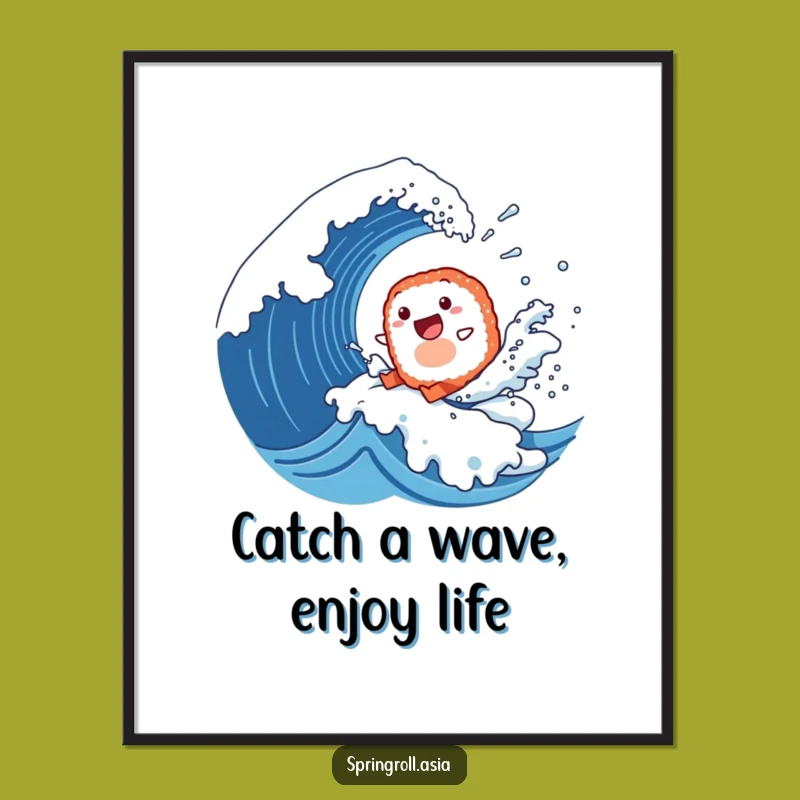 Free Printable Wall Art: Funny Sushi Surfer - Quirky Downloadable Decor