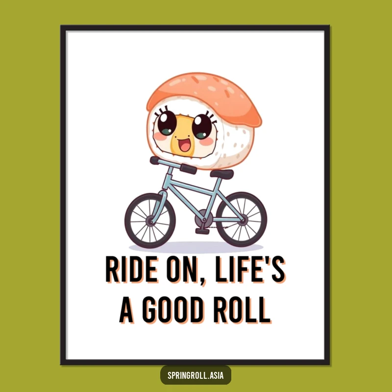 Free Printable Wall Art: Sushi on Bicycle - Downloadable Quirky Foodie Decor