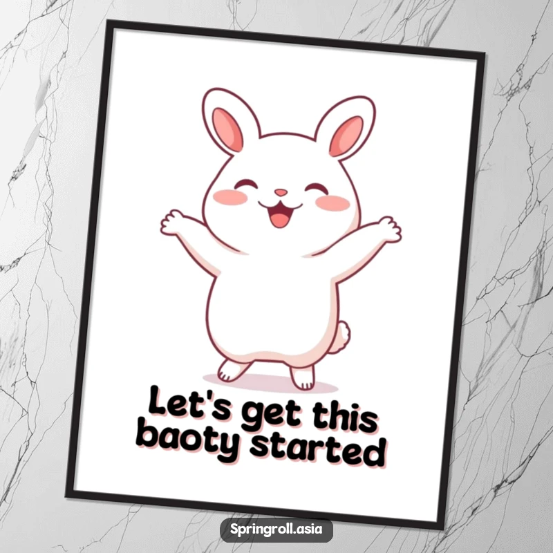 Funny Free Printable Wall Art: A cheerful bao bun is caught mid-silly dance, feet kicking in the air.