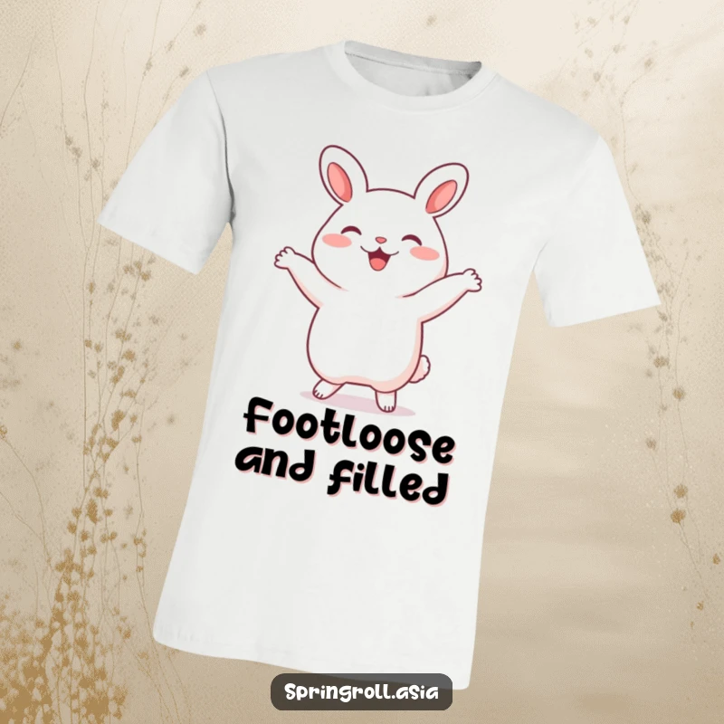 Funny bao bun t-shirt showing a happy steamed bun dancing energetically with its little feet, a comical and cute foodie design.